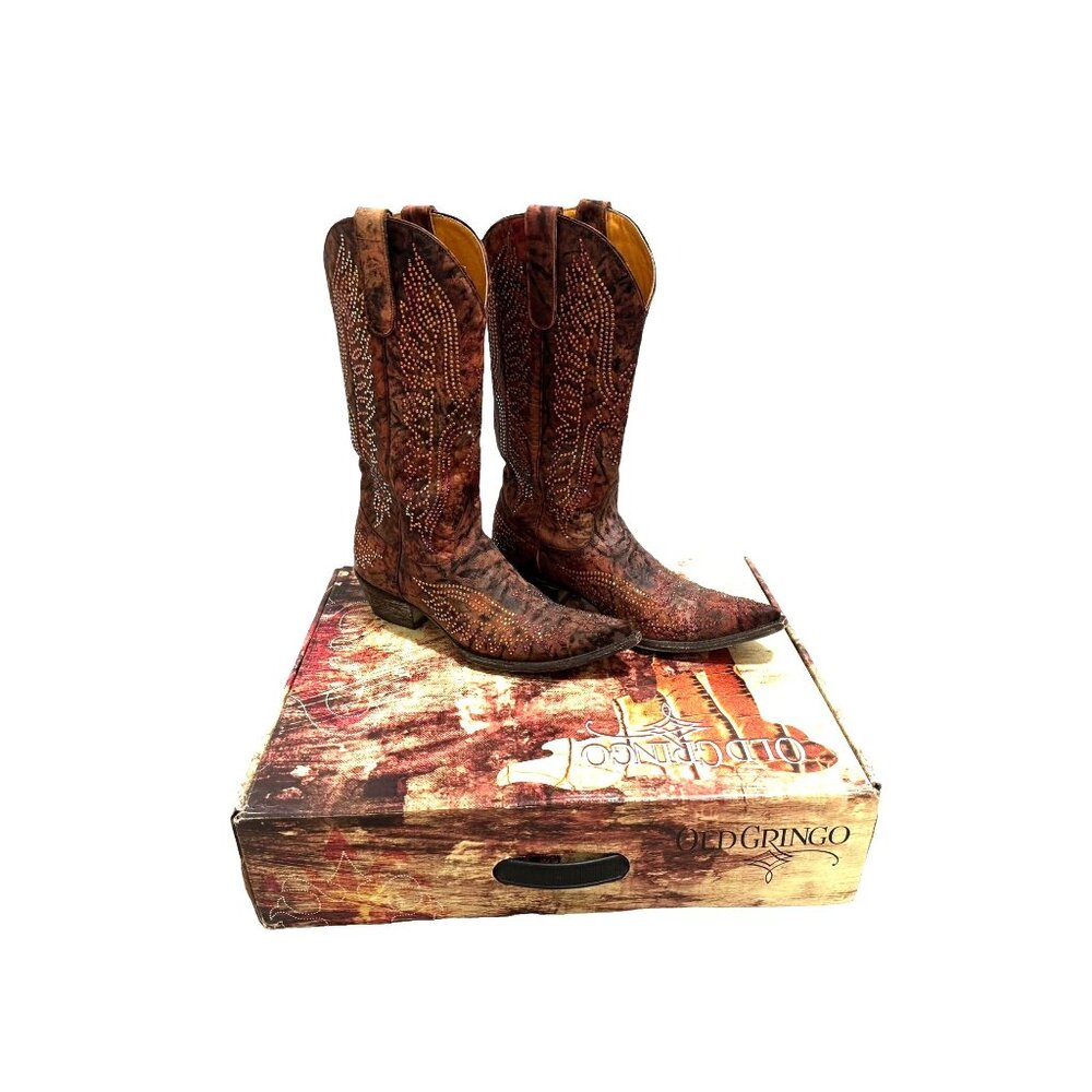 Size 8 Womens Old Gringo Eagle Swarovski Crystals Snip Toe‎ Cowboy Cowgirl Boots - Picture 2 of 16